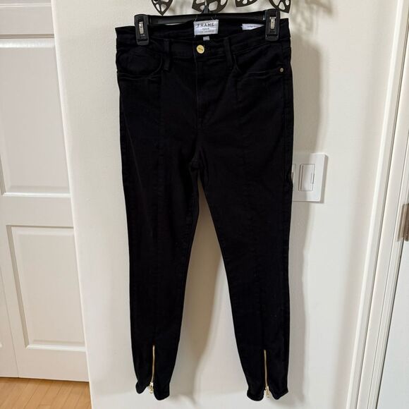 FRAME Le High Skinny Split Zip-Hem Ankle Jeans in Noir 29 - Picture 10 of 12